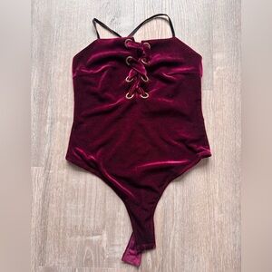 Nordstrom Lush Burgundy Velvet Bodysuit